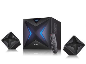 F&D F550X 2.1 Multimedia Speakers, 56W RMS (14Wx2+28W), 2x3'' Satellites + 6.5'' Subwoofer, BT 5.0/NFC/AUX/USB/FM/SD card reader/Multi-color LED/LED Display/Remote Control/Wooden/Black
