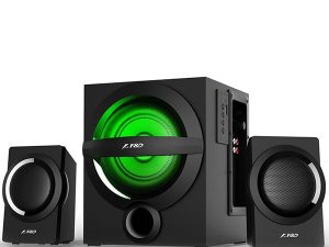 F&D A140X 2.1 Multimedia Speakers, 37W RMS (12Wx2+13W), 2x3'' Satellites + 4'' Subwoofer, BT 5.0/AUX/USB/FM/Multi-color LED/Remote Control/Wooden/Black