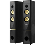 F&D T-88X 2.0 Floorstanding Speakers, 300W RMS (150x2), 1'' Tweeter + 5.25'' Speaker + 10'' Subwoofer for each channel, BT 4.2/HDMI/Optical/Coaxial/AUX/USB/FM/Karaoke function/LED Display/Remote Control/Microphone included/Wooden/Black