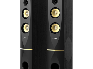 F&D T-88X 2.0 Floorstanding Speakers, 300W RMS (150x2), 1'' Tweeter + 5.25'' Speaker + 10'' Subwoofer for each channel, BT 4.2/HDMI/Optical/Coaxial/AUX/USB/FM/Karaoke function/LED Display/Remote Control/Microphone included/Wooden/Black