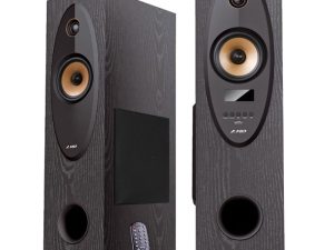 F&D T-35X 2.0 Floorstanding Speakers, 80W RMS (40Wx2), 1'' Tweeter + 4'' Speaker + 8'' Subwoofer for each channel, BT 5.0/AUX/Optical/USB/FM/Karaoke function/LED Display/Remote control/Microphone included/Wooden/Black