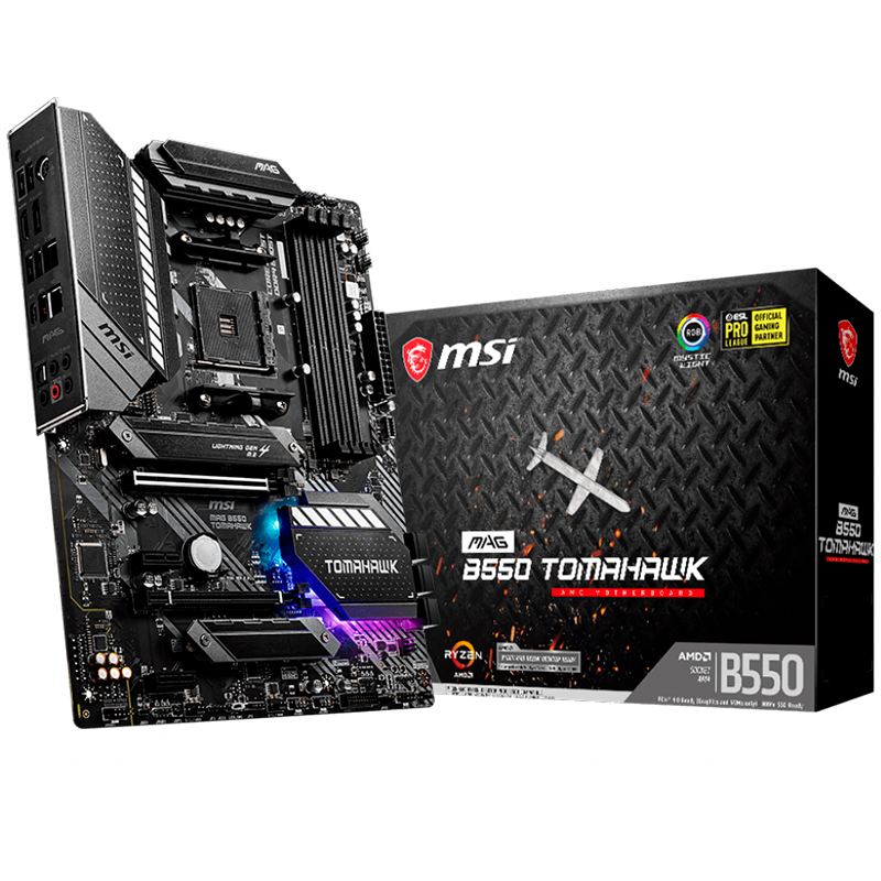 MSI MAG B550 TOMAHAWK,ATX,Socket AM4,AMD B550 Chipset,4 DIMMs, Dual Channel DDR4 up to 5100+(OC)MHz,1x PCIe 4.0/ 3.0 x16 slot,2x M.2 slots,2xUSB 3.2 Gen 2 (1x Type-C),2xUSB 3.2 Gen 1,2xUSB 2.0,1x HDMI,1x DP,2.5G+1G LAN,7.1 Audio,3y warranty