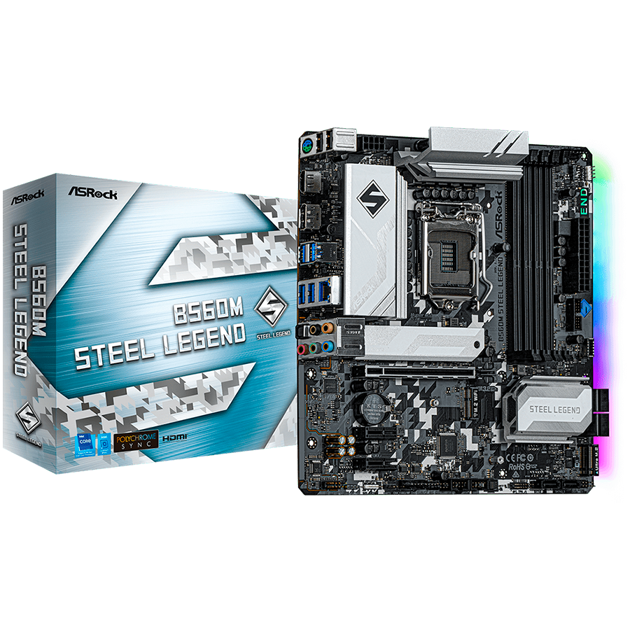 ASROCK Main Board Desktop B560M STEEL LEGEND (S1200, B560, 4xDDR4, 1xPCIe 4.0x16, 2xPCIe 3.0x1, 6xSATA, 1xM.2 PCIe Gen4x4, 1xM.2, 1x USB3.2 Gen2, 6x USB3.2 Gen1, 6x USB2.0, DP, HDMI, 2.5GLAN, POLYCHROME RGB, mATX, Retail)