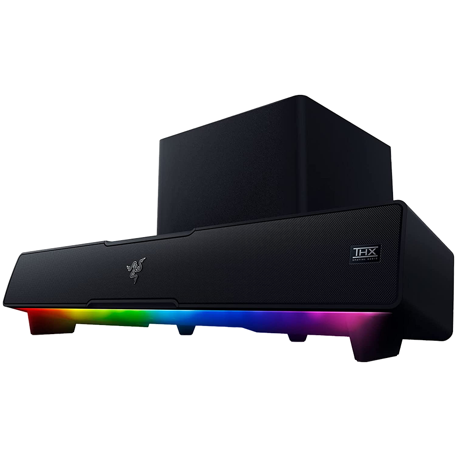Razer Leviathan V2, PC Gaming Soundbar with Subwoofer,Full Range Drivers: 2 x 2.0 x 4.0" / 48 x 95 mm,Bluetooth 5.2 (60ms low latency),Tweeter Drivers: 2 x 0.75" / 20 mm, USB Audio Input to PC,Razer Chroma™ RGB,Razer Audio app
