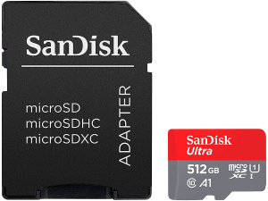 SANDISK Ultra microSDXC 512GB + SD Adapter 150MB/s A1 Class 10 UHS-I