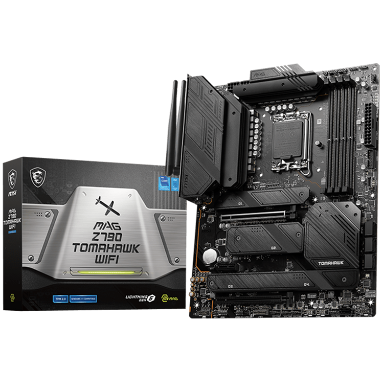 MSI MAG Z790 TOMAHAWK WIFI, ATX, Socket LGA 1700, Dual Channel DDR5 7200+(OC)MHz, 2x PCIe x16 slots, 4x M.2 slots, 1x HDMI, 1x DP, 4x USB 3.2 Gen2, 4x USB 3.2 Gen2, 4x USB 2.0, Type-C, 7.1 HD Audio, 2.5Gbps LAN