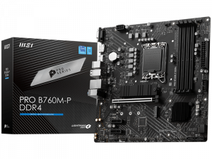 MSI PRO B760M-P DDR4, mATX, Socket 1700, Dual Channel DDR4 4800(OC)MHz, 1x PCIe x16 slots, 2x M.2 slots, 1x HDMI, 1x DP, 1x VGA, 1x USB 3.2 Gen 2 Type-C, 1x USB 3.2 Gen 1, 4x USB 2.0, 7.1 HD Audio, 1Gbps LAN, 3Y