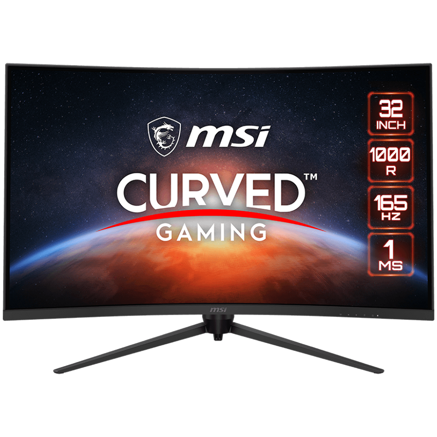 MSI Optix G321CQP Curved Gaming Monitor, 31.5" 165Hz, WQHD (2560x1440) 16:9, VA Anti-glare, 1ms, 250nits, 2500:1, 178°/178°, 1000R Curve, Freesync Premium, Adjustable Stand, 1x DP, 2x HDMI, 3Y Warranty