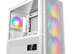 DeepCool CH560 Digital WH, Mid Tower, Mini-ITX/Micro-ATX/ATX/E-ATX, 1xUSB3.0, 1xType-C, 1xAudio, 3x140mm+1x120mm Pre-Installed ARGB Fans, Tempered Glass, Mesh Panels, Dual-Status Digital Display, GPU Support Arm, White, R-CH560-WHAPE4D-G-1
