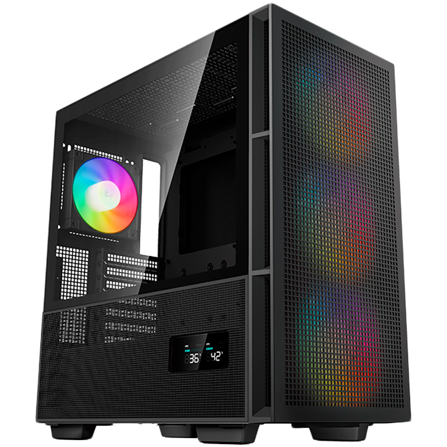 DeepCool CH560 Digital, Mid Tower, Mini-ITX/Micro-ATX/ATX/E-ATX, 1xUSB3.0, 1xType-C, 1xAudio, 3x140mm + 1x120mm Pre-Installed ARGB Fans, Tempered Glass, Mesh Panels, Dual-Status Digital Display, GPU Support Arm, Black, R-CH560-BKAPE4D-G-1