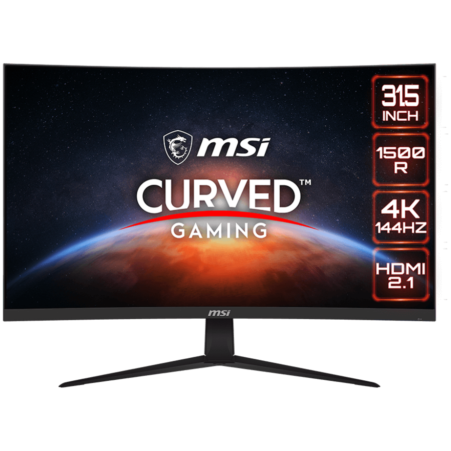 MSI G321CU Curved Gaming Monitor, 31.5" 144Hz, 4K UHD (3840x2160) 16:9, IPS Anti-glare, 1500R curve, 1ms, 300nits, 3000:1, 178°/178°, Adaptive Sync, Adjustable Stand, 1x DP, 2x HDMI, 1xType-C, 3Y Warranty