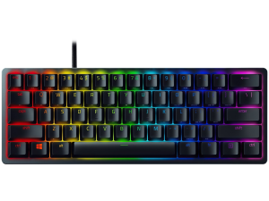 Razer Huntsman Mini - Clicky Optical (Purple Switch) - US - Black, Gaming Keyboard, Razer™ Optical Switches, size 60%, RGB Chroma, Doubleshot PBT Keycaps With Side-Printed Secondary Functions, Standard Bottom Row Layout, Fully programmable keys with on-the-fly macro recording, 1000 Hz Ultrapolling, Aluminum construction