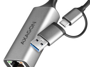 AXAGON ADE-TXCA USB-C USB3.2 Gen 1 + USB-A reduction- Gigabit Ethernet 10/100/1000 Adapter, metal, titan grey