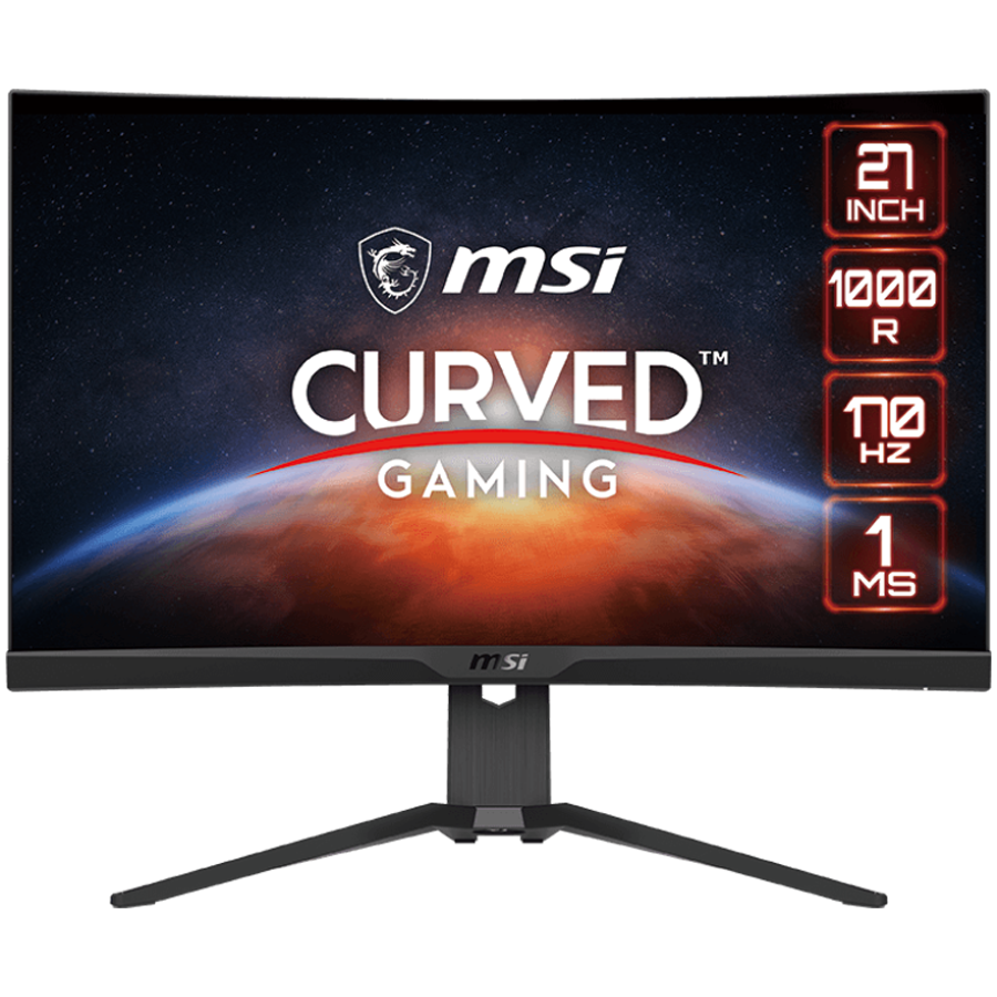 MSI G272CQP Curved Gaming Monitor, 27" 170Hz, 4K WQHD (2560x1440) 16:9, VA Anti-glare, 1000R curve, 1ms, 300nits, 3000:1, 178°/178°, Adaptive Sync, Adjustable Stand, 1x DP, 2x HDMI, 1xType-C, 3Y Warranty