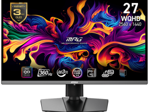 MSI MPG 271QRX QD-OLED Gaming Monitor, 27" 360Hz, WQHD (2560x1440) 16:9, QD-OLED Anti-Reflection, 0.03ms, 250nits, 1500000:1, 178°/178°, AMD FreeSync Premium Pro, Adjustable Stand, 1x DP, 2x HDMI, 1xType-C, 3x USB, 1xHeadphone out, 3Y Warranty