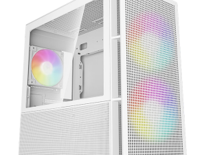 DeepCool CH360 DIGITAL WH, Mini Tower, Mini-ITX/Micro-ATX, 1x USB3.0, 1x Audio, 1x Type-C, Pre-Installed 2x140mm ARGB Fans + 1x120 ARGB Fan, Tempered Glass, GPU Support Arm, White, R-CH360-WHAPE3D-G-1