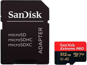 SANDISK Extreme PRO microSDXC 512GB + SD Adapter + 2 years RescuePRO Deluxe up to 200MB/s & 140MB/s Read/Write speeds A2 C10 V30 UHS-I U3