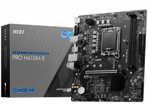 MSI PRO H610M-E, mATX, LGA 1700, Dual Channel DDR5 5600+MHz, 1x PCIe x16 slot, 1x M.2 slot, 1x HDMI, 1x VGA, 2x USB 3.2 Gen 1, 4x USB 2.0, 7.1 HD Audio, Realtek ALC897 Codec, 3Y