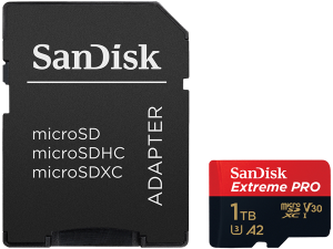 SANDISK Extreme PRO microSDXC 1TB + SD Adapter + 2 years RescuePRO Deluxe up to 200MB/s & 140MB/s Read/Write speeds A2 C10 V30 UHS-I U3