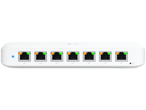 Ubiquiti USW-Ultra-210W-EU compact, Layer 2, 8-port GbE PoE switch with versatile mounting options, 7x GbE PoE+ output ports, GbE port with optional PoE++ input, 202W PoE availability with the included AC power adapter