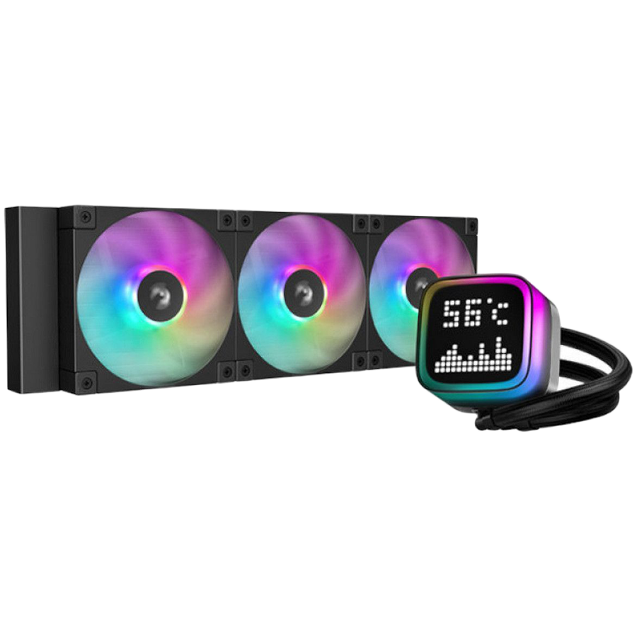 DeepCool LP360, 360mm CPU Liquid Cooler, 3x120mm ARGB PWM Fans, Dot-matrix Screen, Anti-Leak Technology, Black, LGA1851/1700/1200/1151/1150/1155, AMD AM5/AM4, 5Y, R-LP360-BKMSNC-G-1