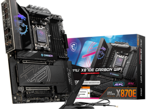 MSI MPG X870E CARBON WIFI, ATX, Socket AM5, 4x DDR5 Dual Channel DDR5 up to 8400(OC)MHz, 3x PCIe 3.0 x16 slot, 4x M.2 slot, 9x USB 10Gbps, 2x 10Gbps Type-C, 2x 40Gbps Type-C, HDMI, 7.1 HD Audio, 2.5+5G LAN, WiFI 7, BT, 3Y
