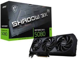 MSI Video Card Nvidia GeForce RTX 5080 16G SHADOW 3X OC, 16GB GDDR7, 256bit, Effective Memory Clock: 30000MHz, Boost: 2640 MHz, 10752 CUDA Cores, PCIe 5.0, 3x DP 2.1b, HDMI 2.1b, RAY TRACING, Triple Fan, 1x16pin, 850W Recommended PSU, 3Y