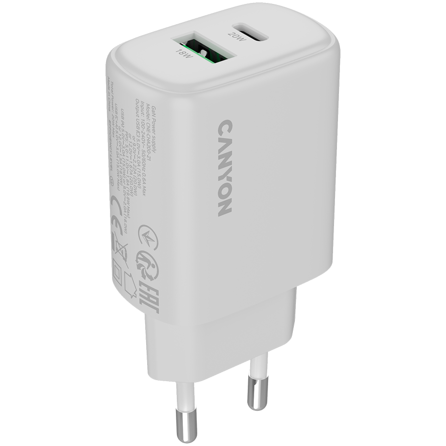 CANYON charger OnCharge 200 20W 1xPD 1xQC EU White