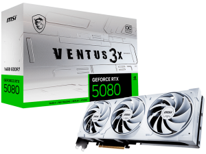 MSI Video Card Nvidia GeForce RTX 5080 16G VENTUS 3X OC WHITE, 16GB GDDR7, 256bit, Effective Memory Clock: 30000MHz, Boost: 2640 MHz, 10752 CUDA Cores, PCIe 5.0, 3x DP 2.1b, HDMI 2.1b, RAY TRACING, Triple Fan, 1x16pin, 850W Recommended PSU, 3Y