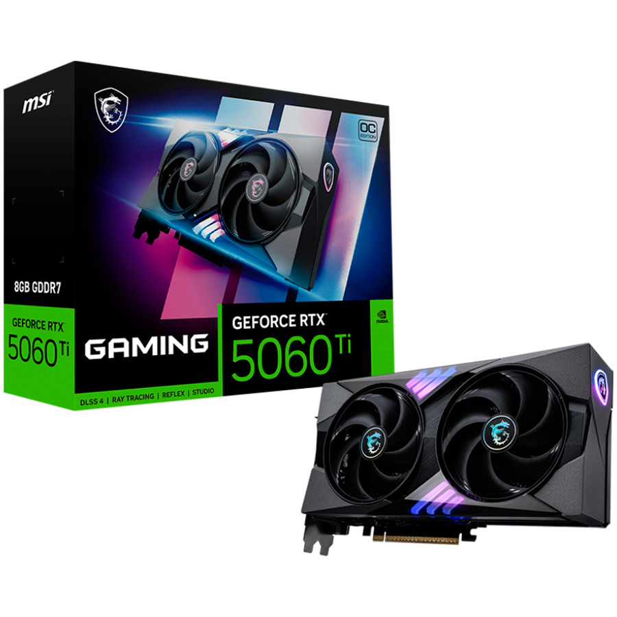 MSI Video Card Nvidia GeForce RTX 5060 Ti 8G GAMING OC, 8GB GDDR7, 128bit, Effective Memory Clock: 28000MHz, Boost: 2647 MHz, 4608 CUDA Cores, PCIe 5.0, 3x DP 2.1b, HDMI 2.1b, RAY TRACING, Dual Fan, 1x16pin, 600W Recommended PSU, 3Y