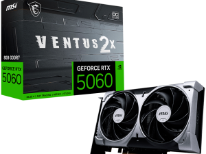 MSI Video Card NVIDIA GeForce RTX 5060 8G VENTUS 2X OC, 8GB GDDR7, 128-bit, 2535 MHz Boost, 3840 CUDA Cores, PCIe 5.0 (x8), 3x DP 2.1b, HDMI 2.1b, RAY TRACING, Dual Fan, 145W TDP, 8-pin PCIe Power, G-SYNC, 2-Slot, 3Y
