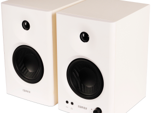 Edifier MR4 Active Studio Monitors, RCA, AUX, TRS, 1-inch Tweeters, 4-inch Woofers, 42W (RMS), Control Knob, White