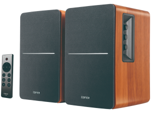 Edifier R1280DBs 2.0 Bookshelf Speakers, BT V5.1, Optical, Coaxial, RCA, 0.5-inch Tweeters, 4-inch Drivers, Sub-Out, 42W (RMS), Control Knobs and Remote Control, Brown