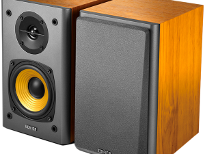 Edifier R1000T4 2.0 Bookshelf Speakers, RCA, 0.5-inch Tweeters, 4-inch Drivers, 24W (RMS), Control Buttons, Brown