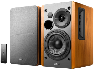 Edifier R1280T 2.0 Bookshelf Speakers, RCA, 0.5-inch Tweeters, 4-inch Drivers, 42W (RMS), Control Knobs and Remote Control, Brown