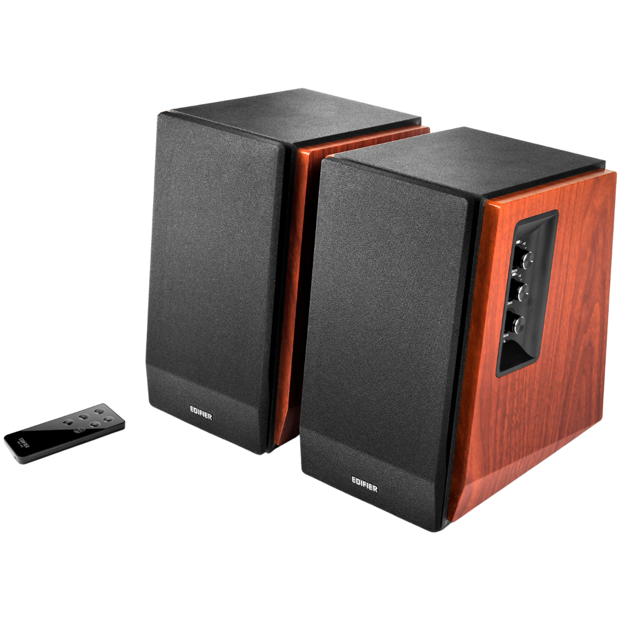 Edifier R1700BT 2.0 Bookshelf Speakers, BT V5.1, RCA, 0.75-inch Tweeters, 4-inch Drivers, 66W (RMS), Control Knobs and Remote Control, Brown