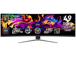 MSI MPG 491CQPX QD-OLED Gaming Monitor, 49" 240Hz, DQHD (5120x1440) 32:9, QD-OLED, 0.03ms, 250nits, 3500:1, 178/178, 1800R Curve, G-Sync Compatible, HDR True Black 400, Adjustable Stand, 1x DP, 2x HDMI, 1x Type-C, 1x Headphone out, USB, 3Y Warranty