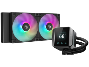 DeepCool MYSTIQUE 240 ARGB, 240mm CPU Liquid Cooler, 2.8" LCD screen, 2x120mm PWM ARGB Fans, Fluid Dynamic Bearing, Black, Intel LGA1851/1700/1200/1151/1150/1155, AMD AM5/AM4, R-LX550-BKADSNC-G-1, 5Y