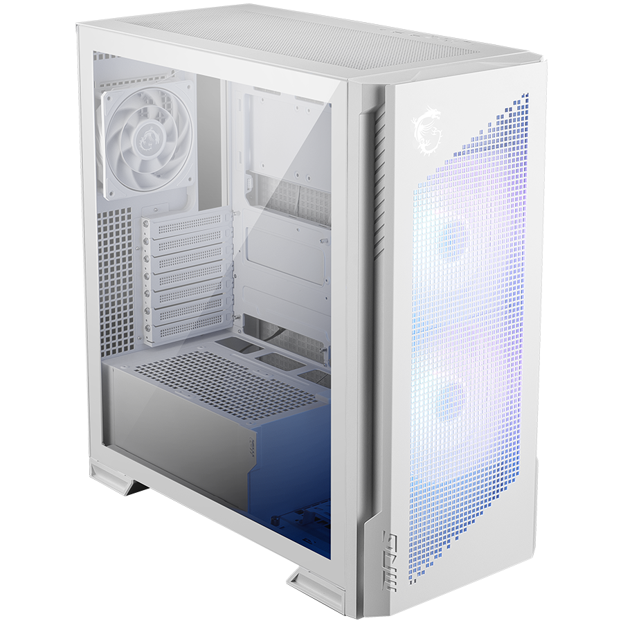 MSI MPG VELOX 300R AIRFLOW PZ WHITE, Mid-Tower, E_ATX/ATX(Back-connect supported)/M-ATX/ITX, 2x USB 3.2, 1x USB Type-C 20Gbs, 1x Audio/Mic, LED Button, ARGB Fan Hub, 2x 160mm ARGB + 1x 120mm Black Dual Layer Blades Fans, Mesh Panel, Tempered Glass