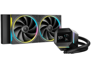 DeepCool LM240, 240mm CPU Liquid Cooler, 2.4" LCD screen, 2x120mm FL12 SE ARGB PWM Fans, Fluid Dynamic Bearing, Black, Intel LGA1851/1700/1200/1151/1150/1155, AMD AM5/AM4, R-LM240-BKDMMC-1, 3Y