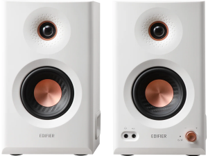 Edifier MR5 Active Studio Monitors (Tri-amped), BT V6.0, Balanced XLR, Balanced TRS, RCA and AUX, with headphone output, 5-inch woofers, 3.75-inch mid-range drivers, and 1-inch silk dome tweeters, 110W (RMS), Room Acoustic Compensation, White