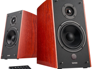 Edifier R2000DB 2.0 Bookshelf Speakers, Bluetooth, 3.5mm to RCA, Optical, 1-inch Tweeters, 5-inch Drivers, 120W (RMS), Control Knobs and Remote Control, Brown