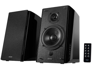 Edifier R2000DB 2.0 Bookshelf Speakers, Bluetooth, 3.5mm to RCA, Optical, 1-inch Tweeters, 5-inch Drivers, 120W (RMS), Control Knobs and Remote Control, Black