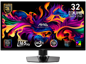 MSI MAG 322UP QD-OLED E16 Gaming Monitor, 31.5" 165Hz, UHD (3840x2160) 16:9, QD-OLED Anti-Reflection, 0.03ms, 250nits, 1500000:1, 178/178, G-SYNC Compatible, DisplayHDR True Black 400, Adjustable Stand, 1x DP, 2x HDMI, 1xType-C, 1xHeadphone out, 3Y