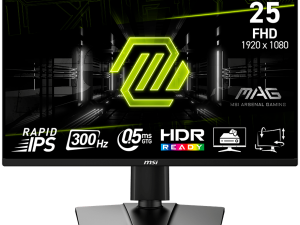 MSI MAG 255PxF, Gaming Monitor, 24.5" 300Hz, FHD (1920x1080) 16:9, Rapid IPS Anti-glare, 0.5ms, 250nits, 1000:1, 178/178, AMD FreeSync Premium, 2x2W Speakers, Adjustable stand, 1x DP, 2x HDMI, 1x Headphone-out, 3Y Warranty