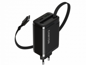 CANYON charger OnCharge 65RC Build-In Cable USB-C 65W 1xPD 1xQC EU Black