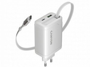 CANYON charger OnCharge 65RC Build-In Cable USB-C 65W 1xPD 1xQC EU White