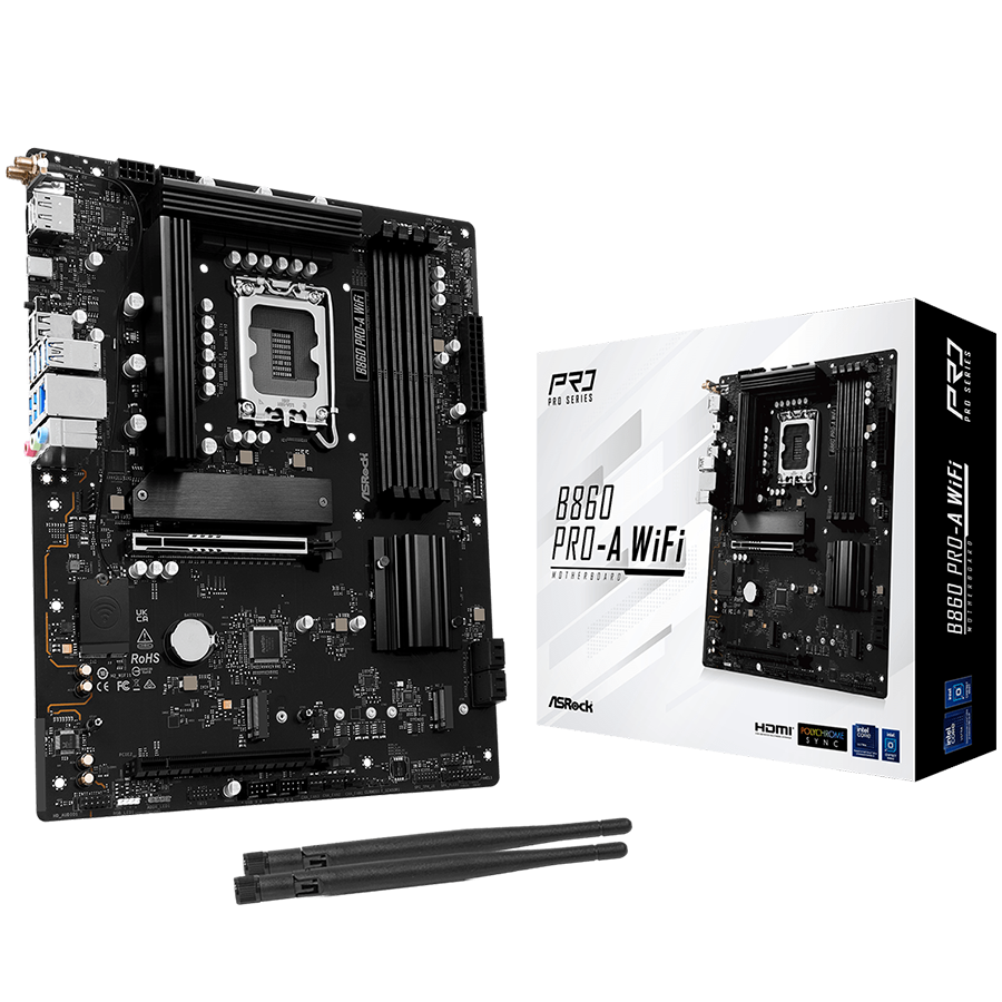 ASROCK B860 PRO-A WIFI, Socket 1851, 4x DDR5, WiFi, Bluetooth, ATX