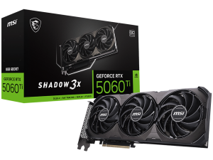 MSI Video Card NVIDIA GeForce RTX 5060 Ti 8G SHADOW 3X OC CLASSIC, 8GB GDDR7, 128-bit, 2602 MHz Boost, 4608 CUDA Cores, PCIe 5.0 (x8), 3x DP 2.1b, HDMI 2.1b, RAY TRACING, Triple Fan, 180W TDP, 8-pin PCIe Power, G-SYNC, 2-Slot, 3Y