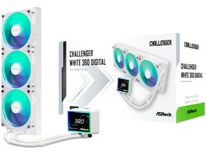 Asrock Challenger White 360 Digital, AiO liquid cooler, ARGB, Digital display, 360 mm radiator, AM5, AM4, LGA1851, LGA1700, 90-ACLA36-WAAGA6, White, 6Y